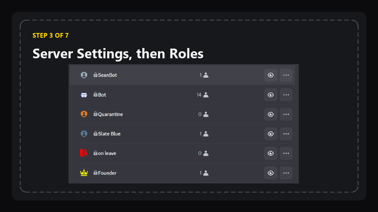 The role list in Server Settings, with the SeanBot role dragged above the roles it hands out