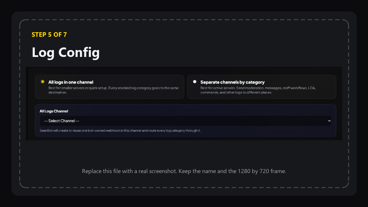 Log Config, with all logs pointed at one channel